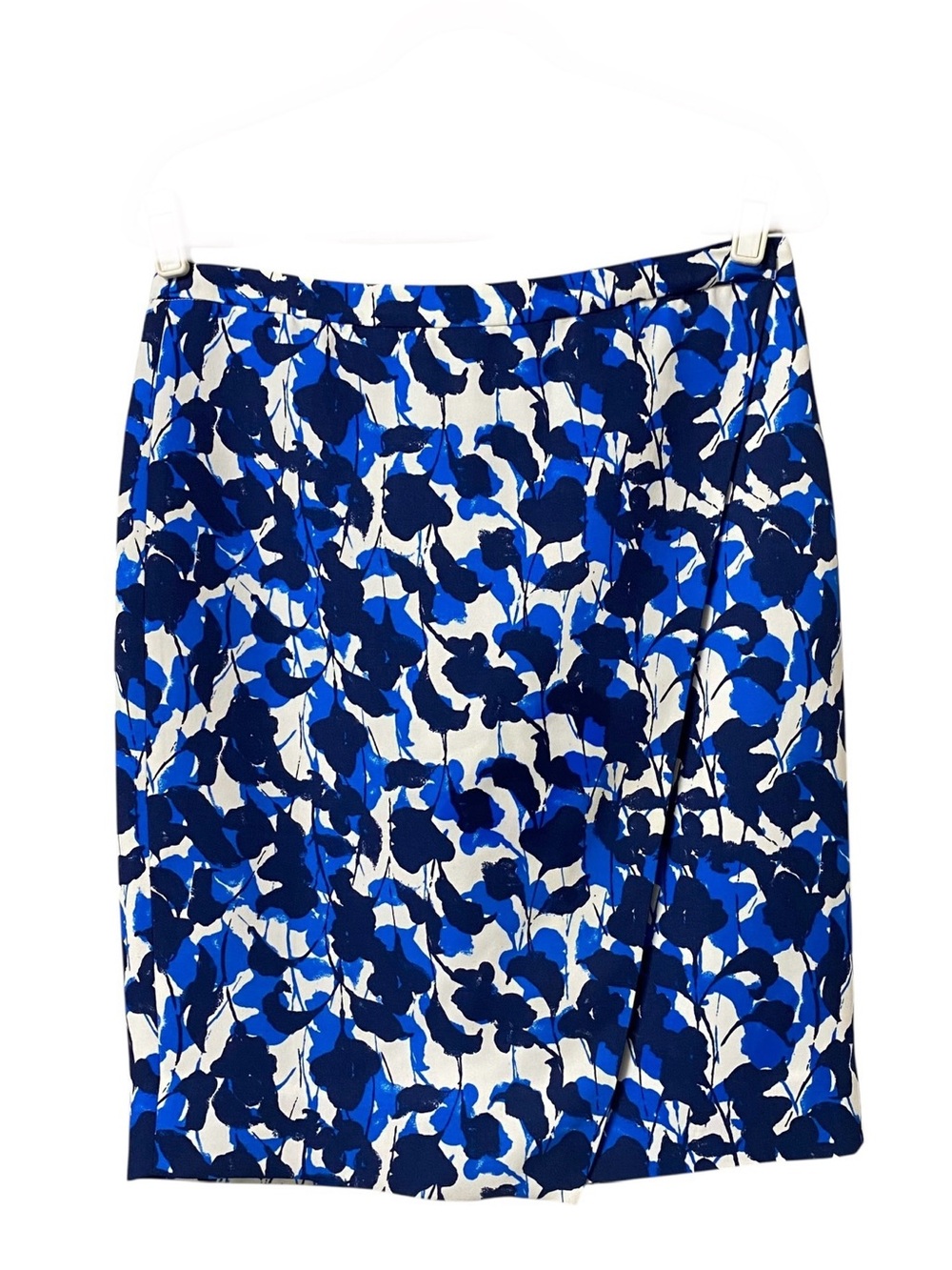 J.Crew blue & white floral wrap pencil skirt business workwear office career 8